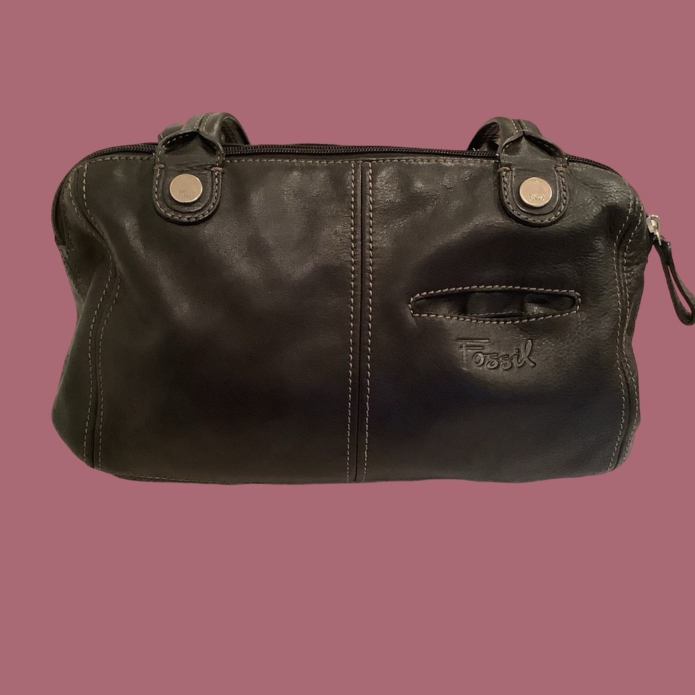 Fossil Dark Brown Leather Purse Duffle Style Bag - Picture 4 of 12